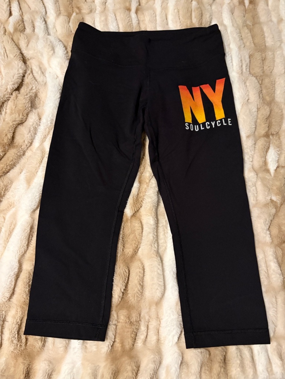 lululemon athletica Black Capris with Orange-Yellow NY Logo